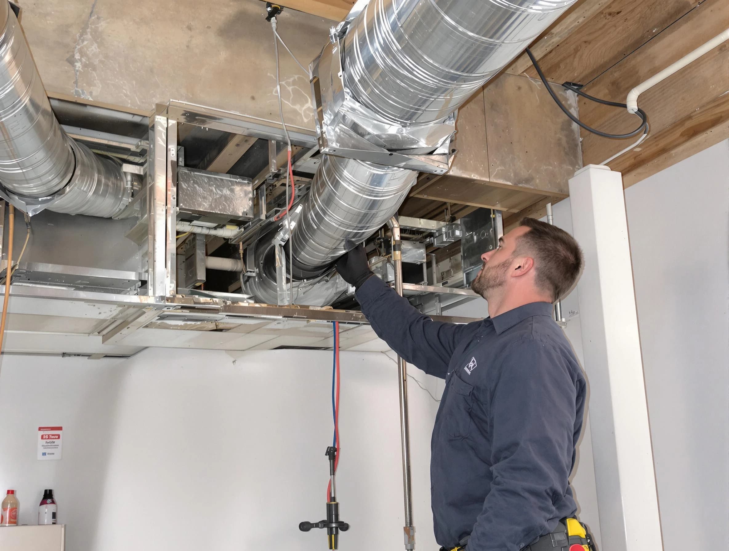 Frederick Air Duct Cleaning technician performing professional air duct repair using specialized tools in Frederick