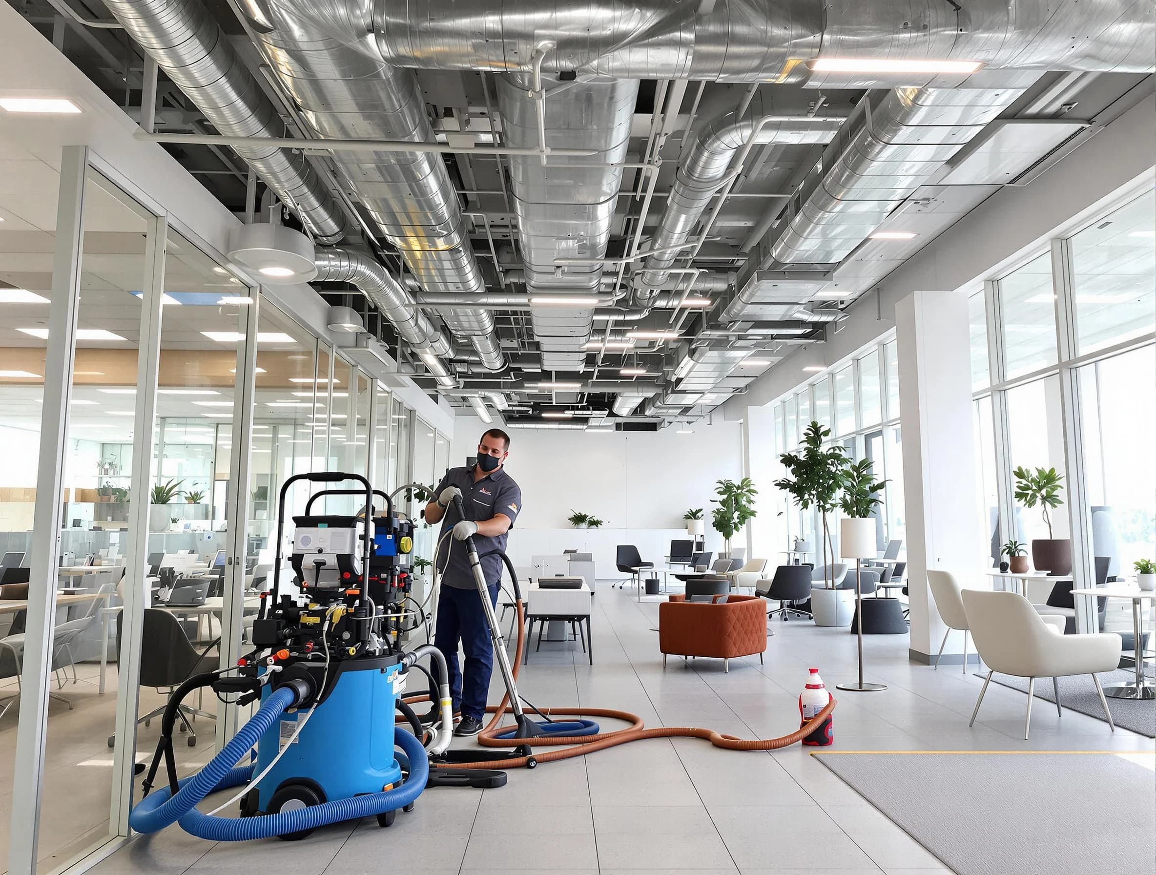 Frederick Air Duct Cleaning team conducting comprehensive commercial duct cleaning at a business location in Frederick