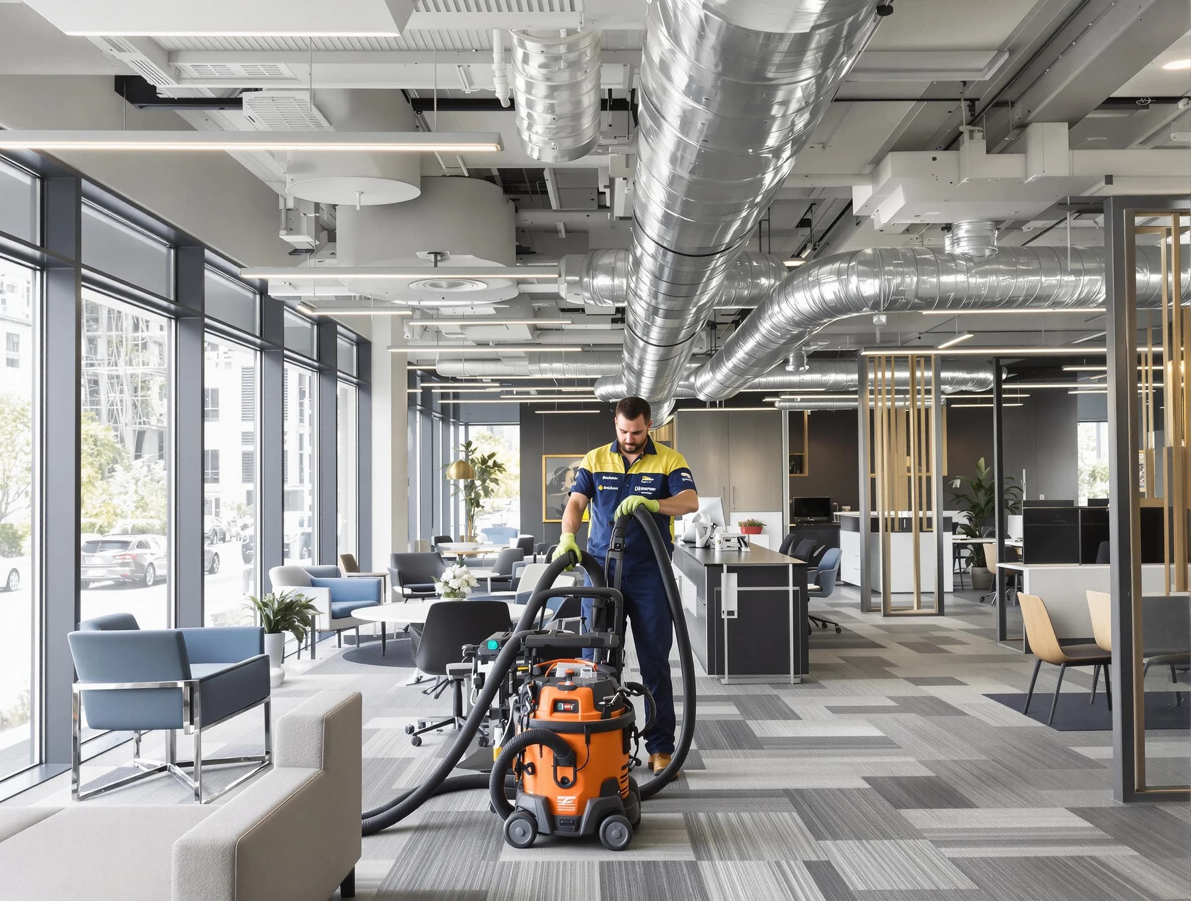 Frederick Air Duct Cleaning team performing thorough commercial duct cleaning at a Frederick business center