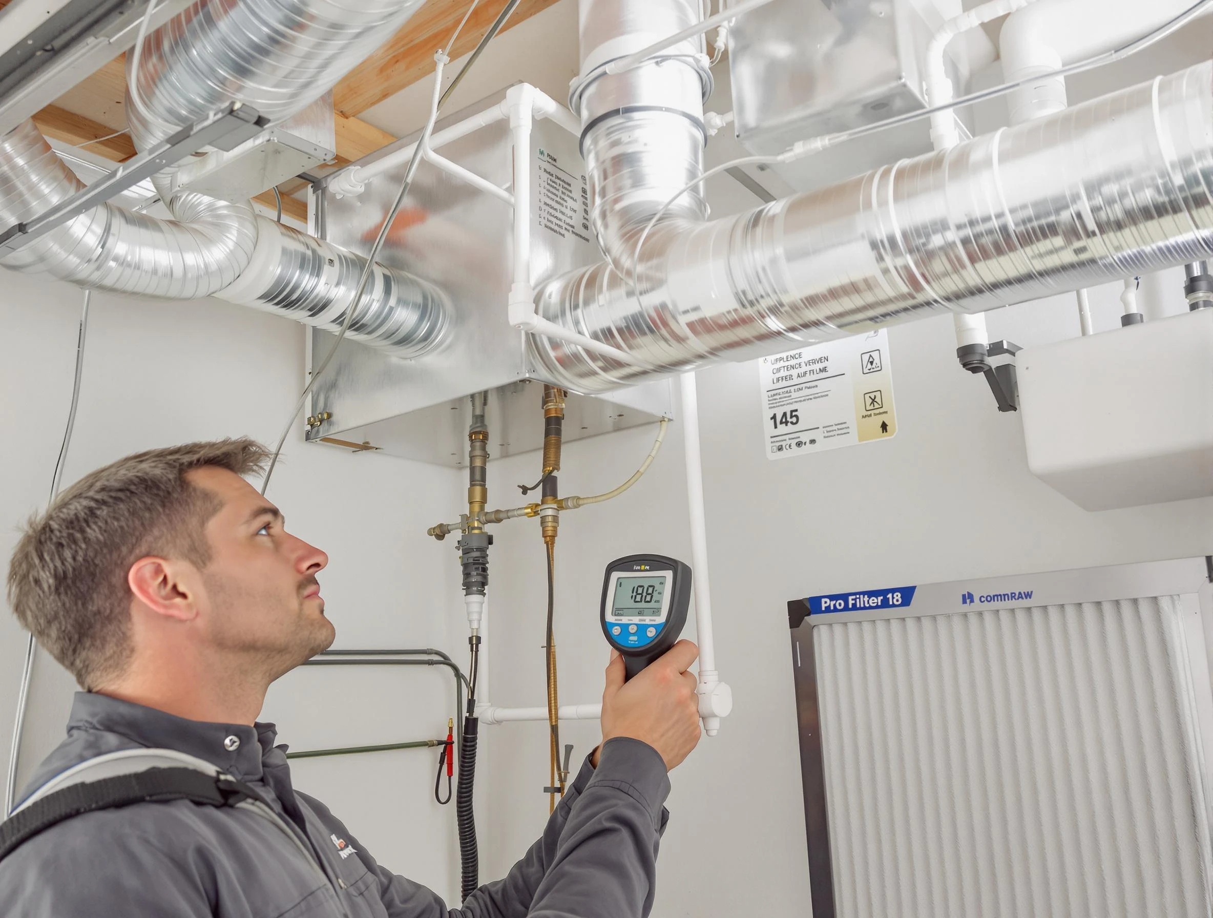 Frederick Air Duct Cleaning expert conducting detailed filter system inspection using diagnostic tools in Frederick